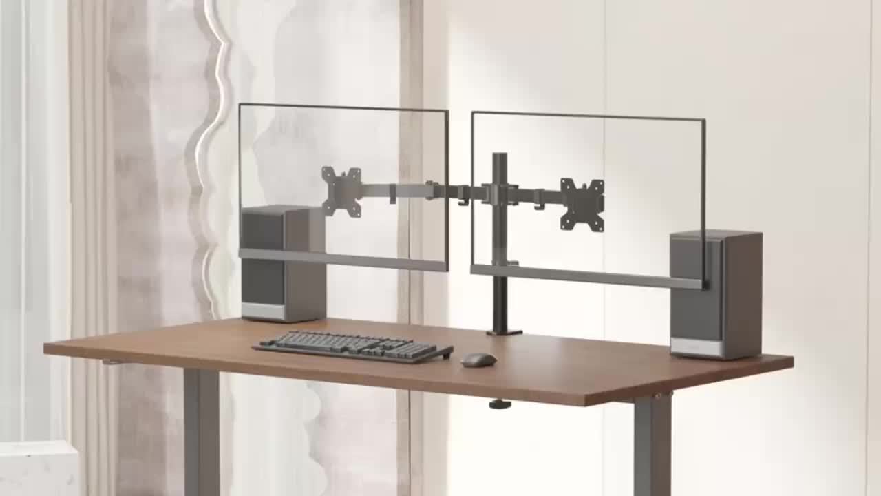 Adjustable Dual Monitor Stand with Tilt & Swivel - Iron Desk Mount for Two 33.02-81.28 cm Screens,