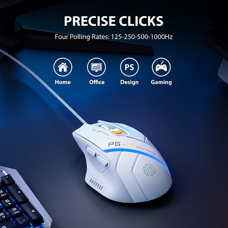 1pc INPHIC PG1 Wired Gaming Mouse, Ergonomic Design, Macro Programming,
