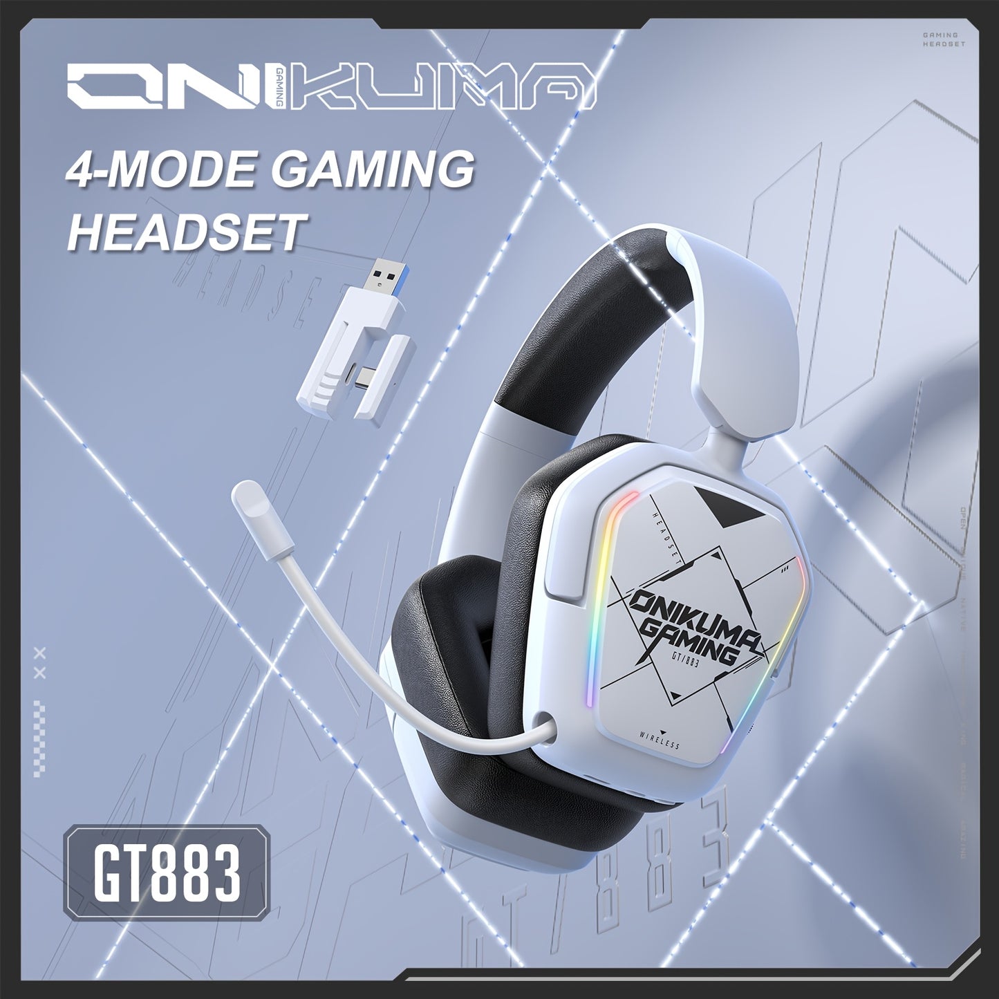 ONIKUMA Gaming Headset with Noise Cancelling Mic, 4-in-1 Wireless/-Free Mode (USB-C/Wireless/2.4G)