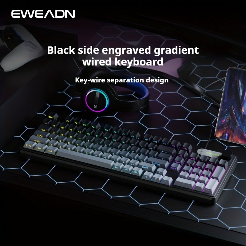 EWEADN Wired Silent Gaming Keyboard with RGB Backlit, Side-Printed Gradient Keycaps,
