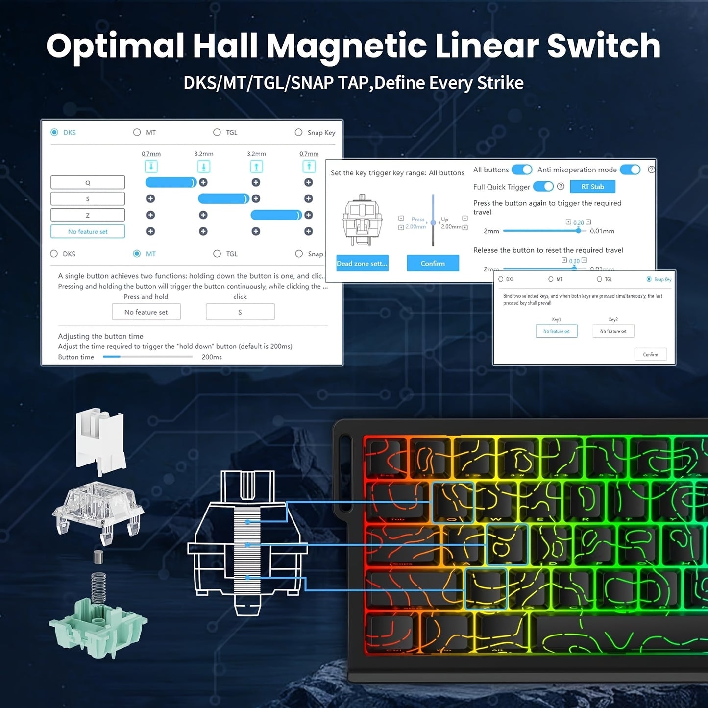 ATTACK SHARK X68HE Magnetic Gaming Keyboard - 60% RGB Backlit, 8KHz Magnetic Response