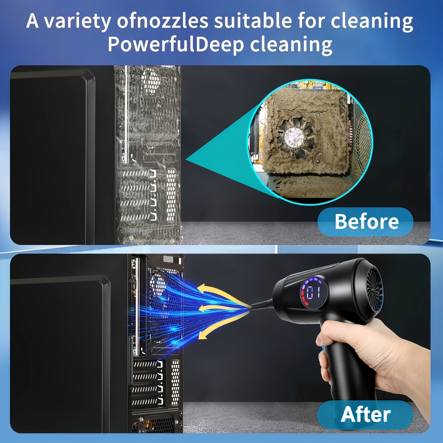 Cordless Electric Air Duster with 51000 RPM High-Power Blower, 4-Speed Adjustable & LCD Display, 3000mAh