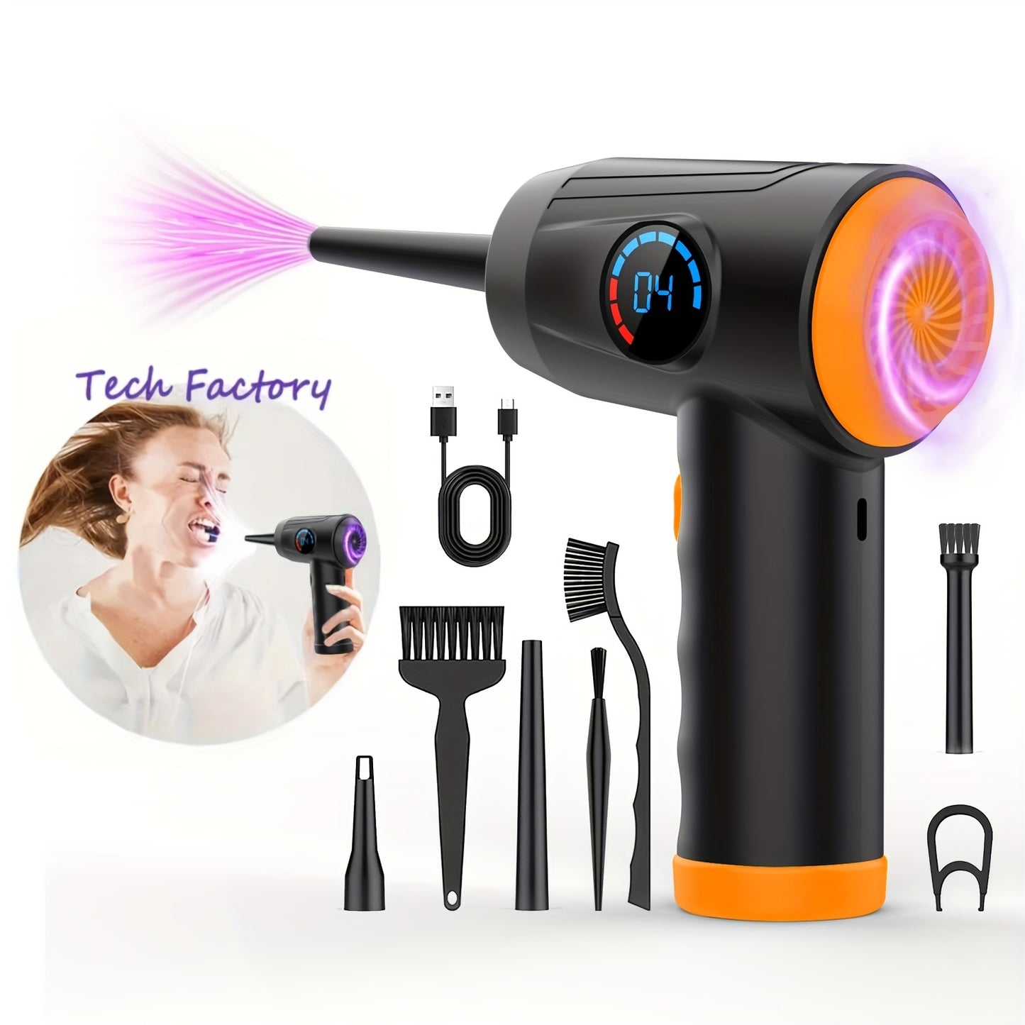 Cordless Electric Air Duster with 51000 RPM High-Power Blower, 4-Speed Adjustable & LCD Display, 3000mAh