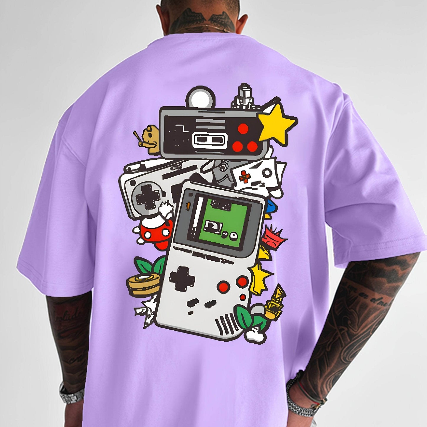 Men'S Retro Gaming T-Shirt - Light Blue Vintage Console Graphic Tee with Mario, Luigi, Yoshi -