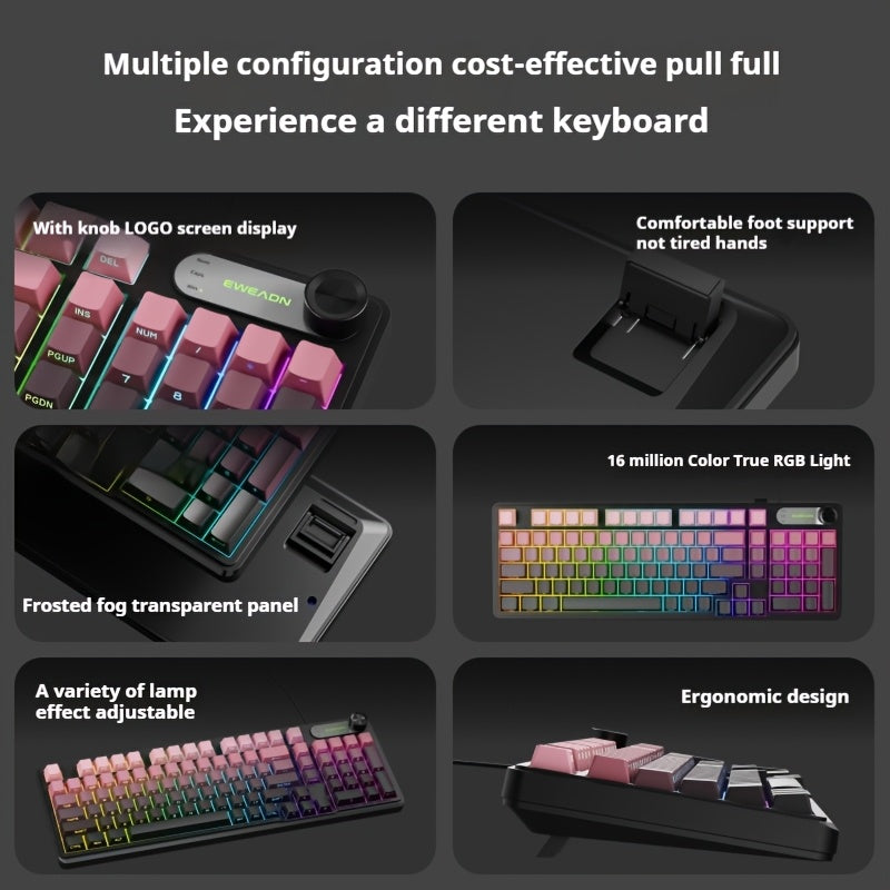 EWEADN Wired Silent Gaming Keyboard with RGB Backlit, Side-Printed Gradient Keycaps,