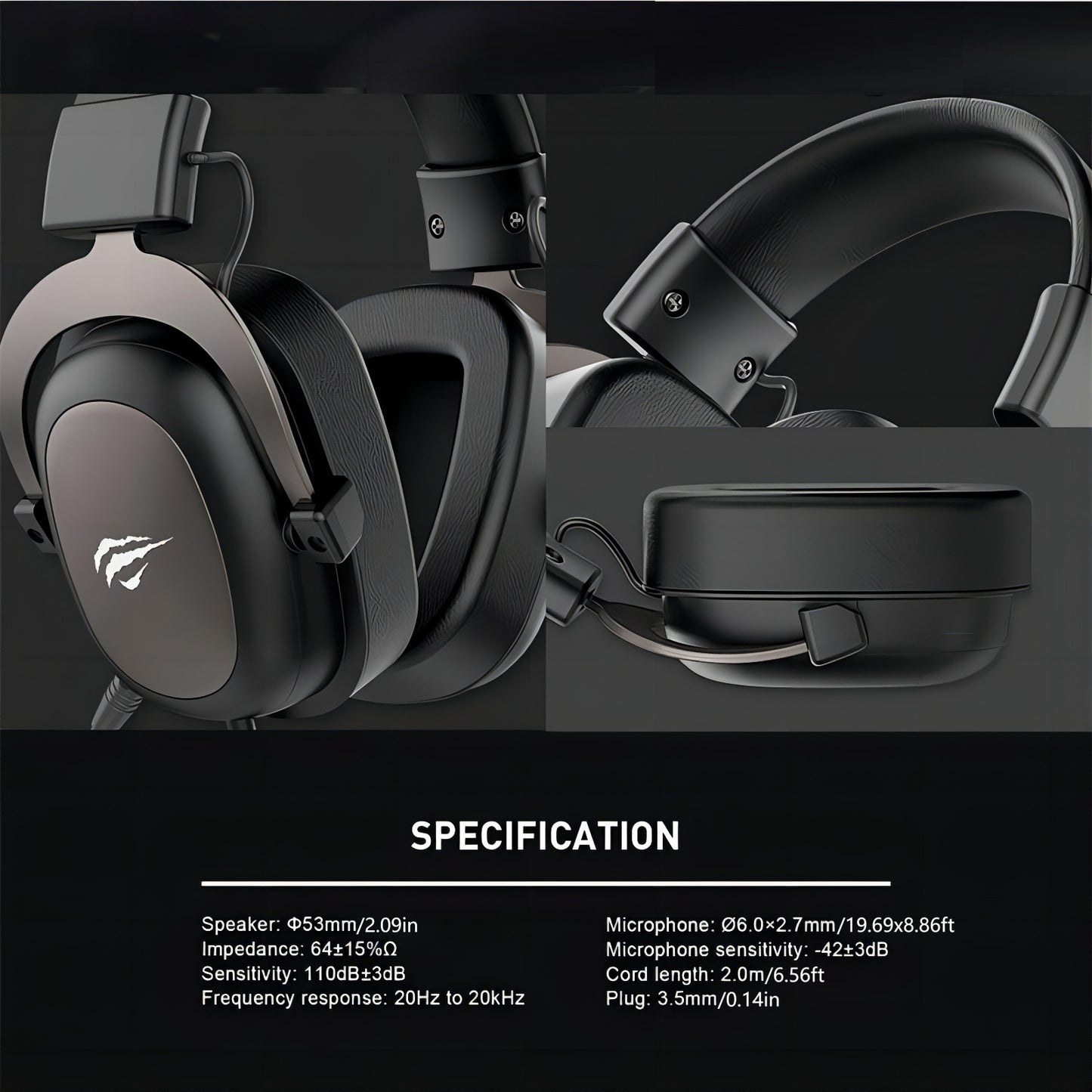 HAVIT Gaming Headset, Use Protein Leather Earmuffs, Detachable Microphone.