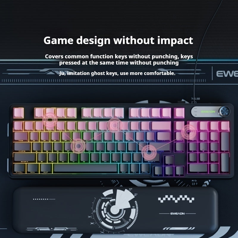 EWEADN Wired Silent Gaming Keyboard with RGB Backlit, Side-Printed Gradient Keycaps,