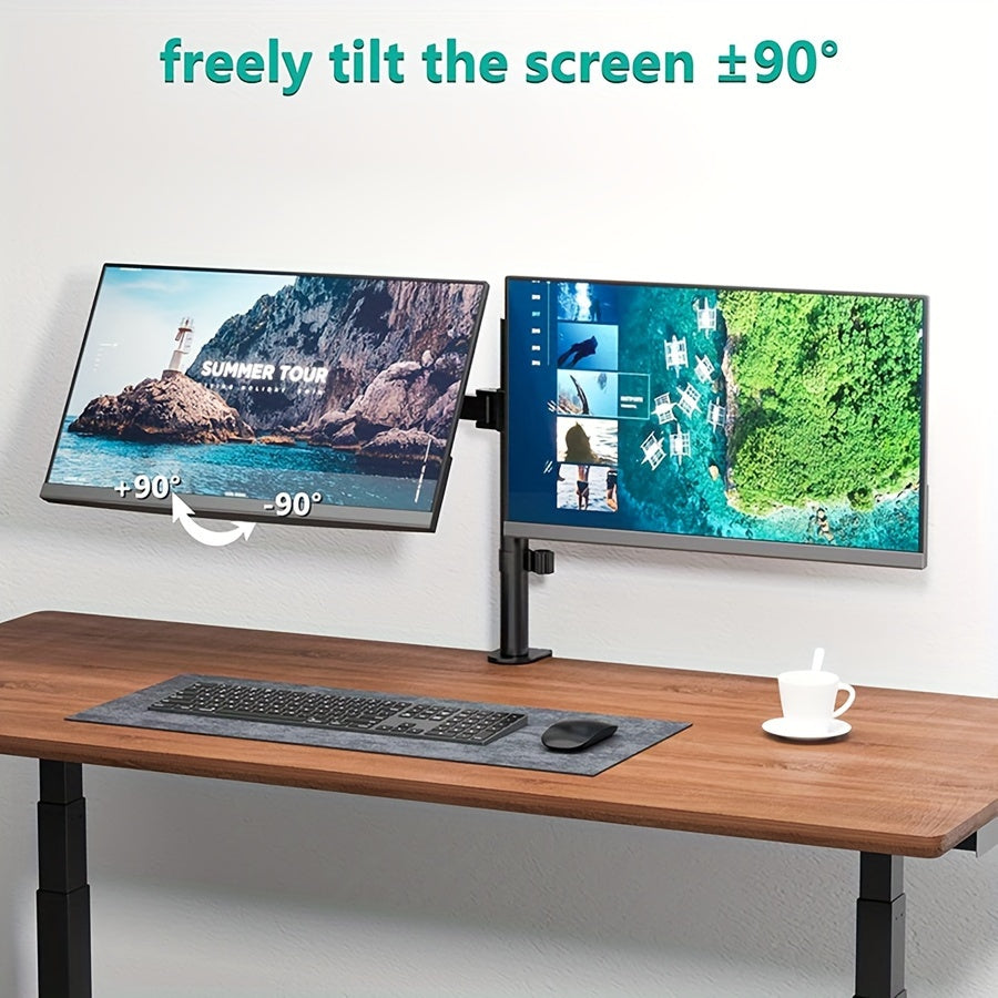 Adjustable Dual Monitor Stand with Tilt & Swivel - Iron Desk Mount for Two 33.02-81.28 cm Screens,