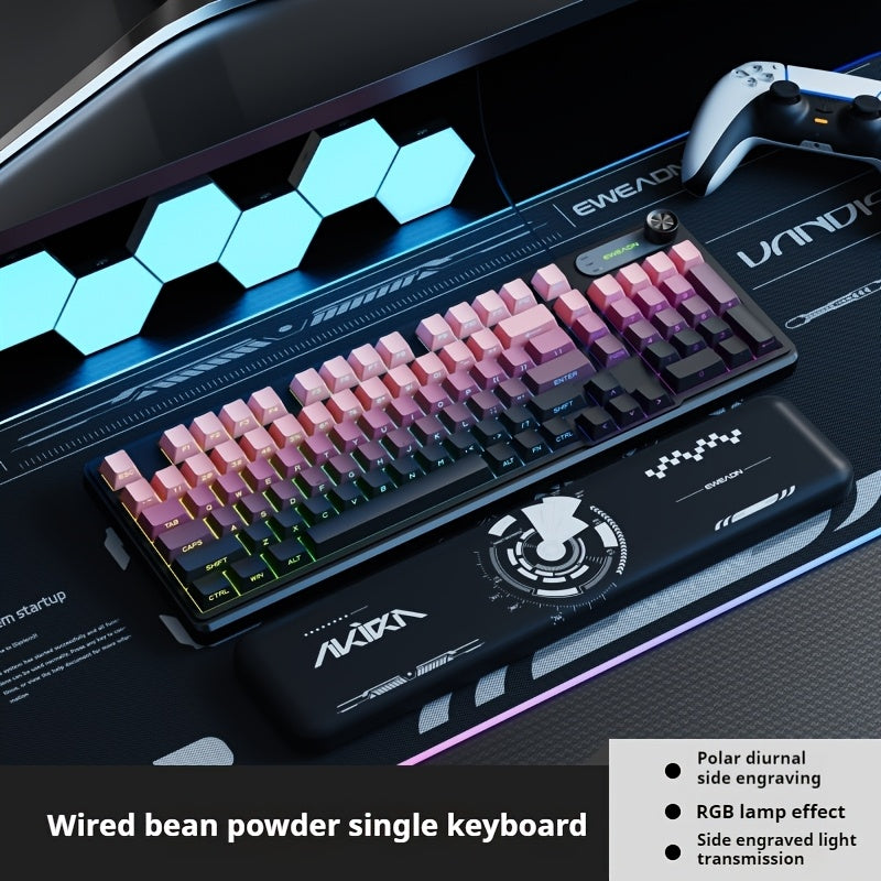 EWEADN Wired Silent Gaming Keyboard with RGB Backlit, Side-Printed Gradient Keycaps,