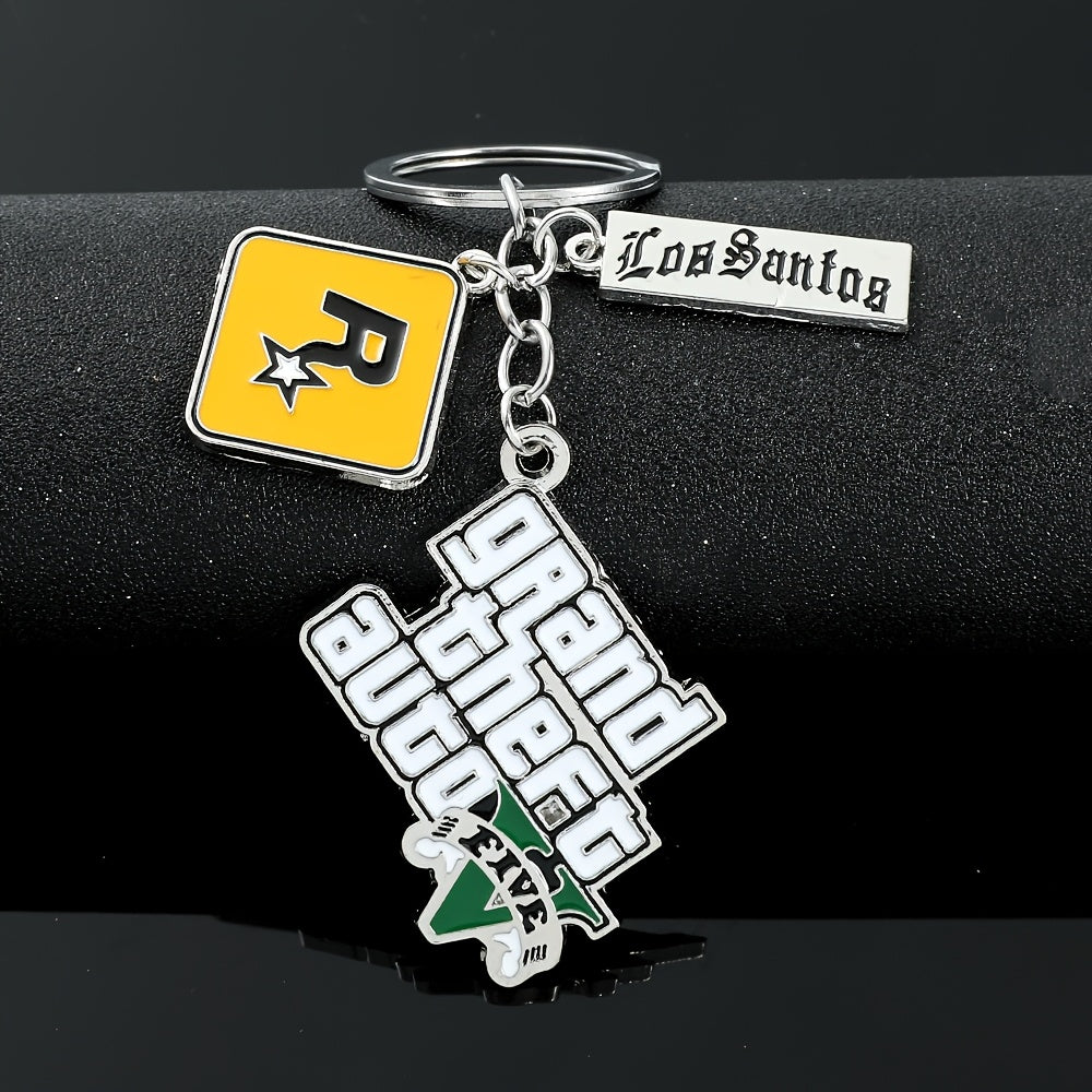 1pc Los Santos & Grand Theft Auto V Zinc Alloy Keychain - Official GTA Logo Dual