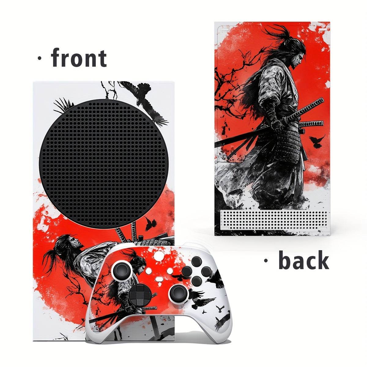 Xbox Series S Skin - Vibrant Red & Black Gaming Controller Design with Butterfly & Feather Motifs.