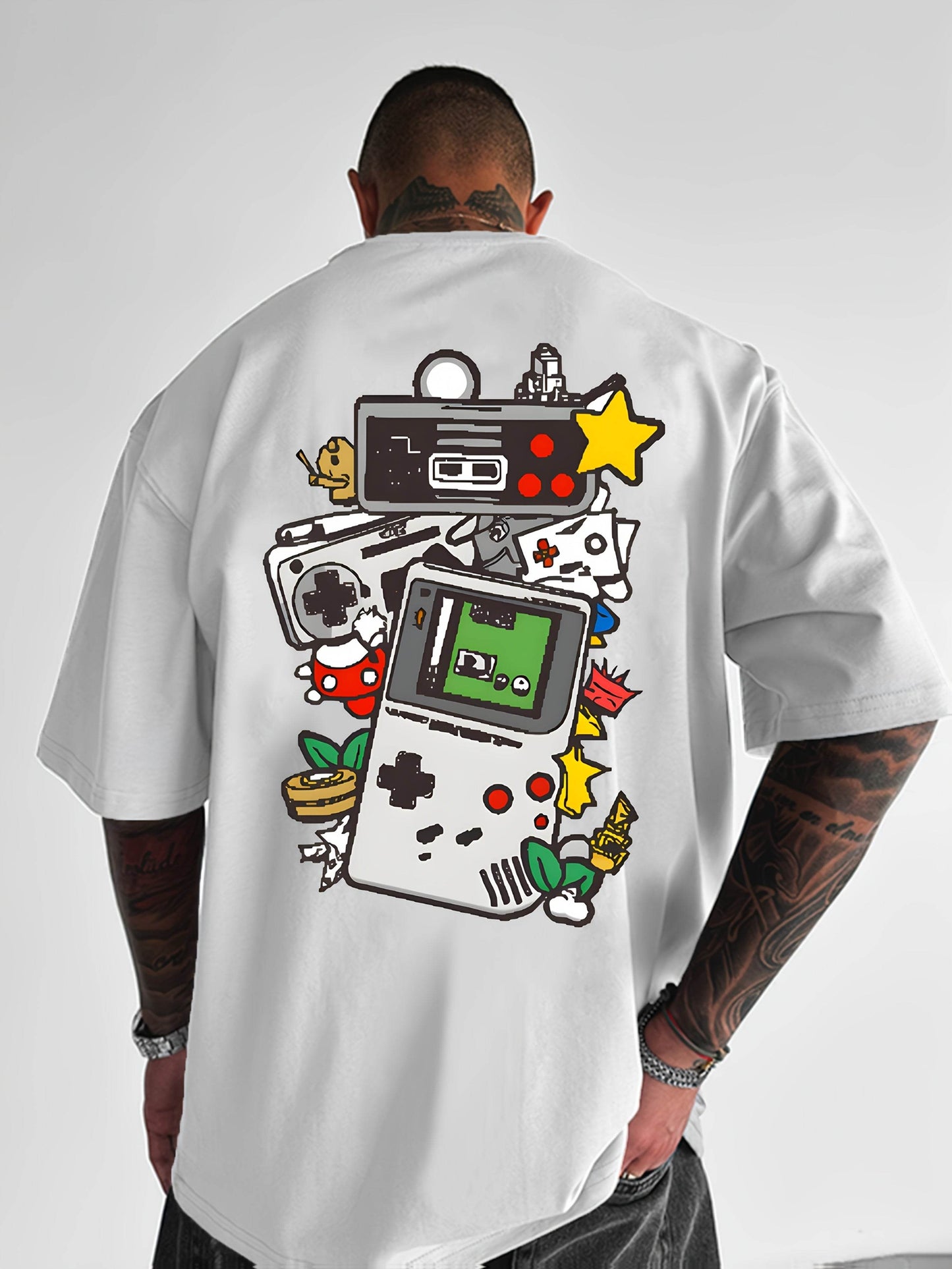 Men'S Retro Gaming T-Shirt - Light Blue Vintage Console Graphic Tee with Mario, Luigi, Yoshi -