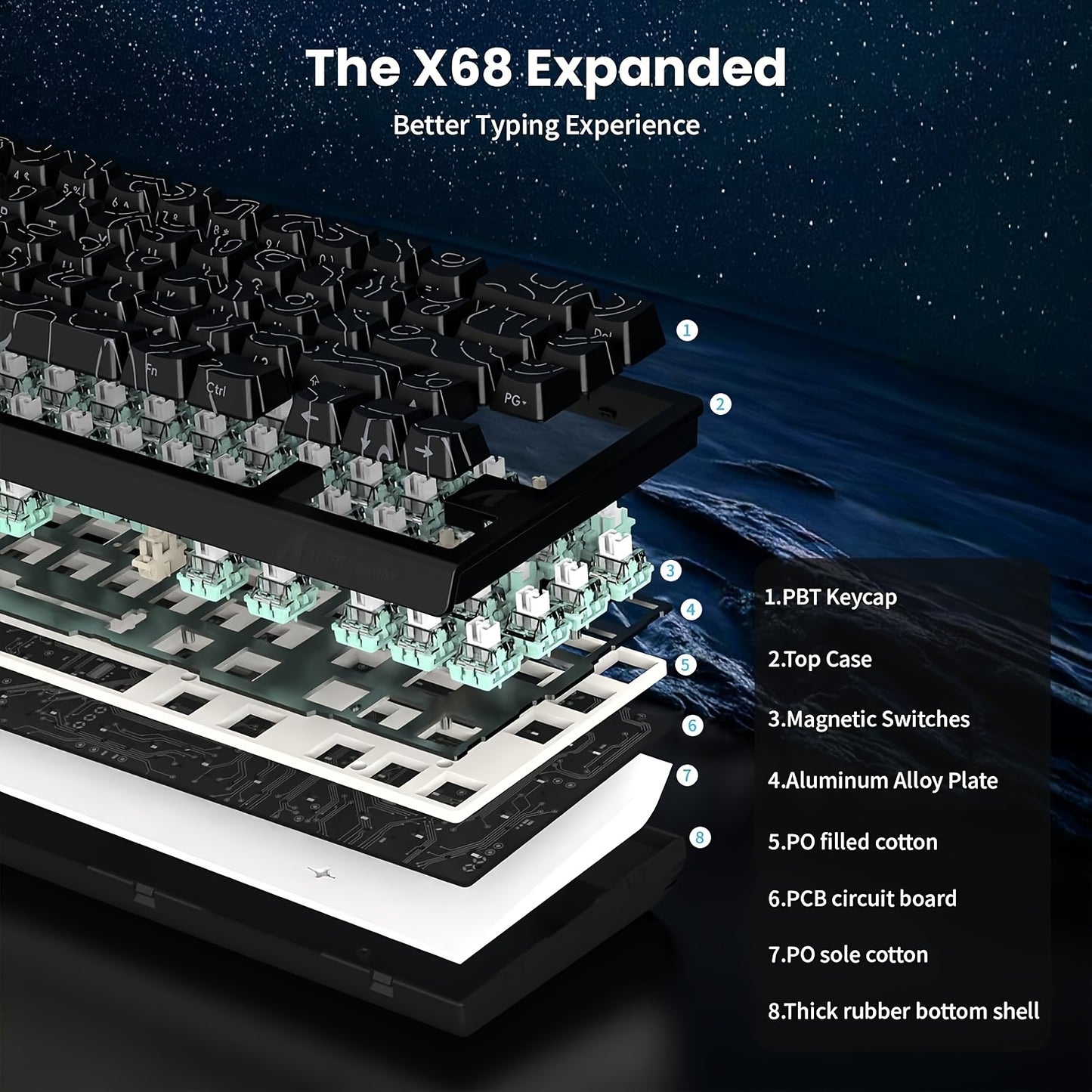ATTACK SHARK X68HE Magnetic Gaming Keyboard - 60% RGB Backlit, 8KHz Magnetic Response
