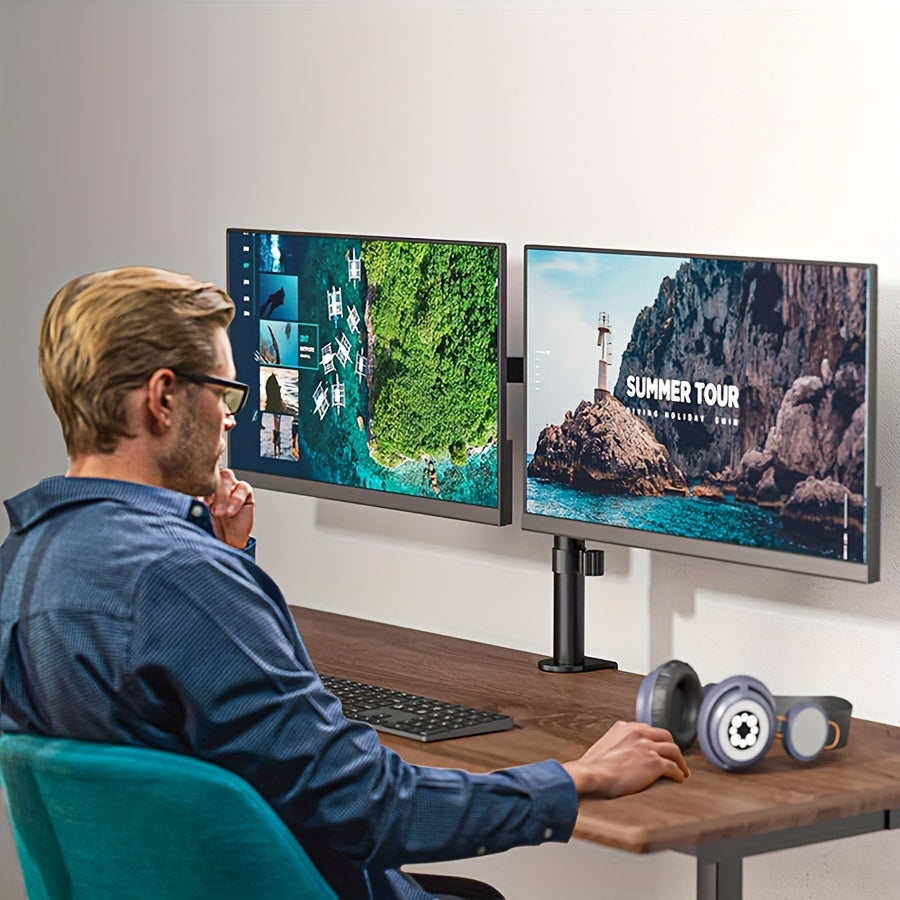 Adjustable Dual Monitor Stand with Tilt & Swivel - Iron Desk Mount for Two 33.02-81.28 cm Screens,