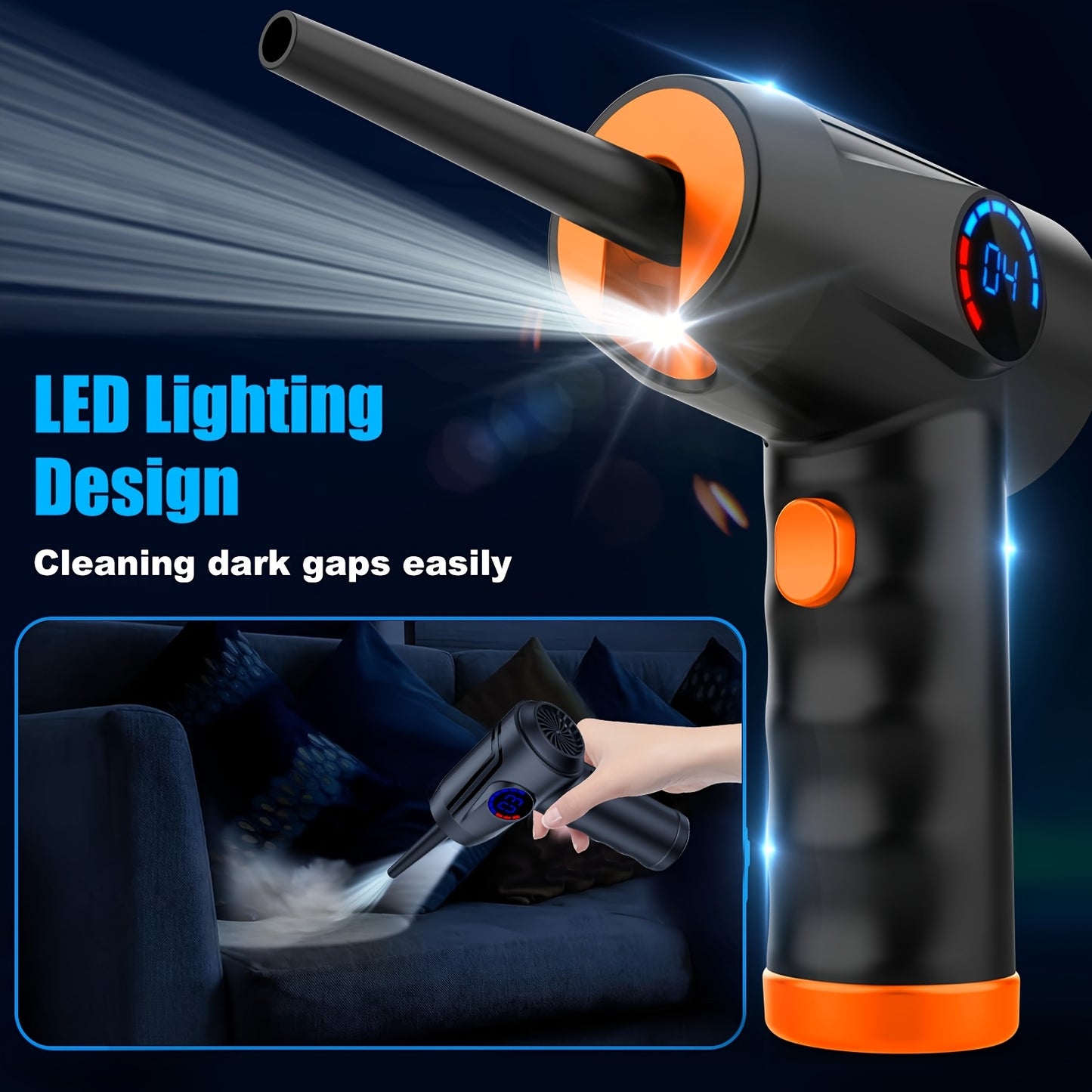 Cordless Electric Air Duster with 51000 RPM High-Power Blower, 4-Speed Adjustable & LCD Display, 3000mAh