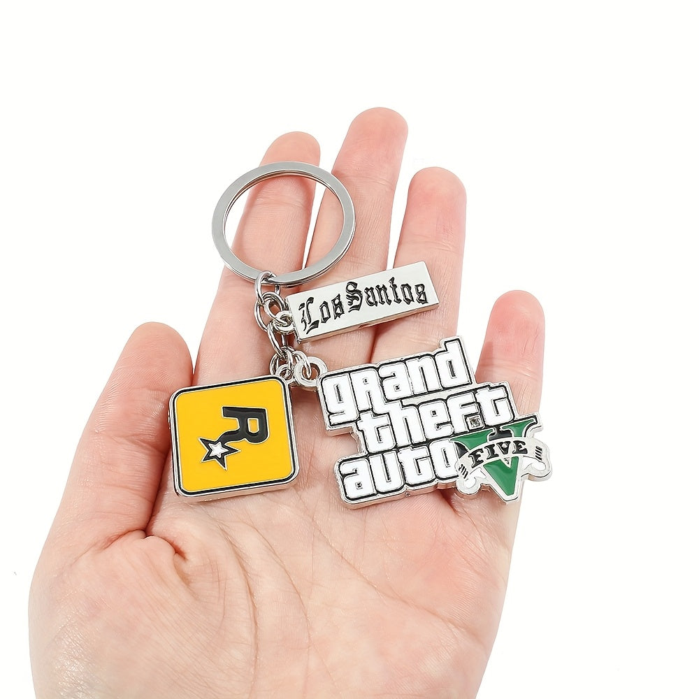 1pc Los Santos & Grand Theft Auto V Zinc Alloy Keychain - Official GTA Logo Dual