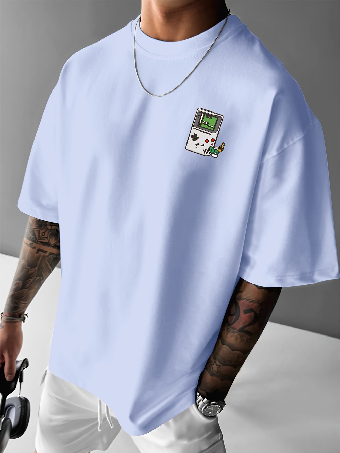 Men'S Retro Gaming T-Shirt - Light Blue Vintage Console Graphic Tee with Mario, Luigi, Yoshi -