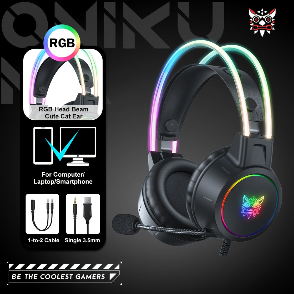 ONIKUMA Professional Wired Headphones Gaming Headset Gamer with RGB Light