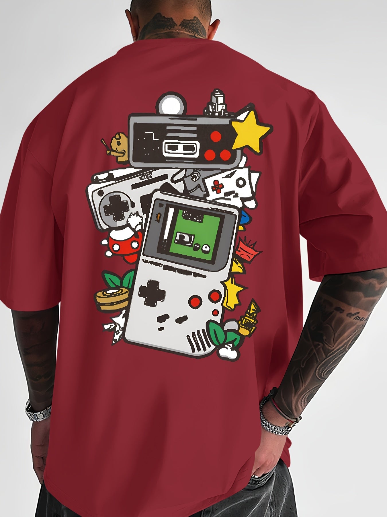 Men'S Retro Gaming T-Shirt - Light Blue Vintage Console Graphic Tee with Mario, Luigi, Yoshi -