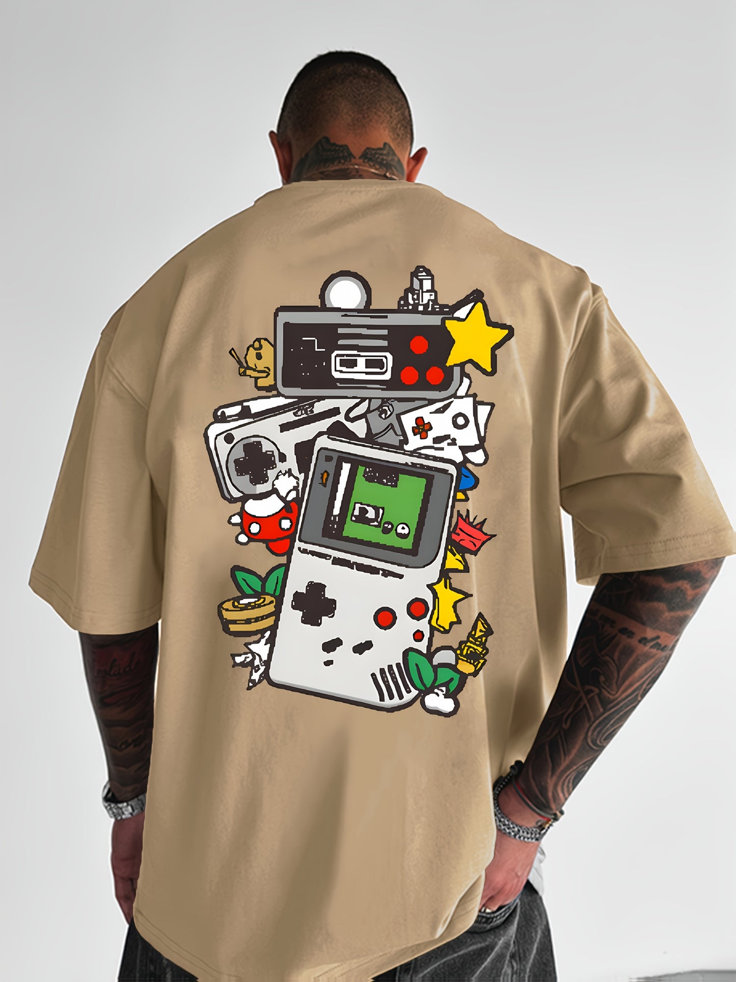 Men'S Retro Gaming T-Shirt - Light Blue Vintage Console Graphic Tee with Mario, Luigi, Yoshi -