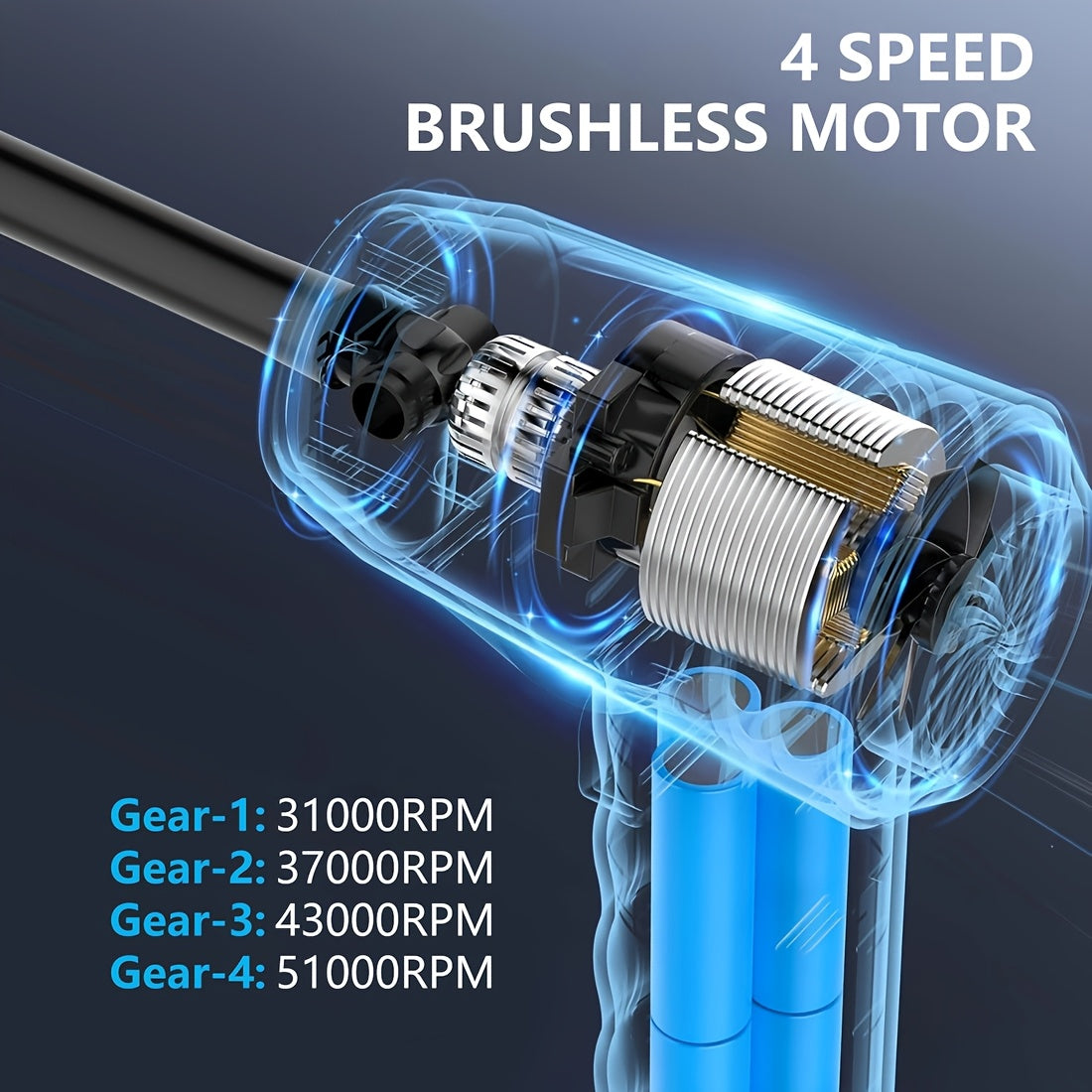 Cordless Electric Air Duster with 51000 RPM High-Power Blower, 4-Speed Adjustable & LCD Display, 3000mAh