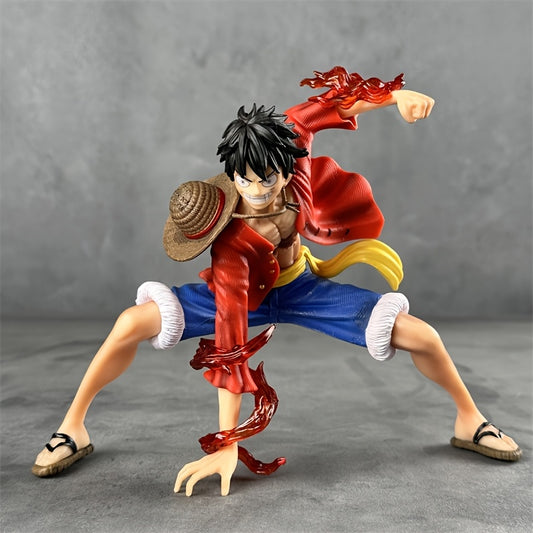 One Piece Luffy Action Figure - Dynamic Battle Pose with Red & Golden Accents Collectible