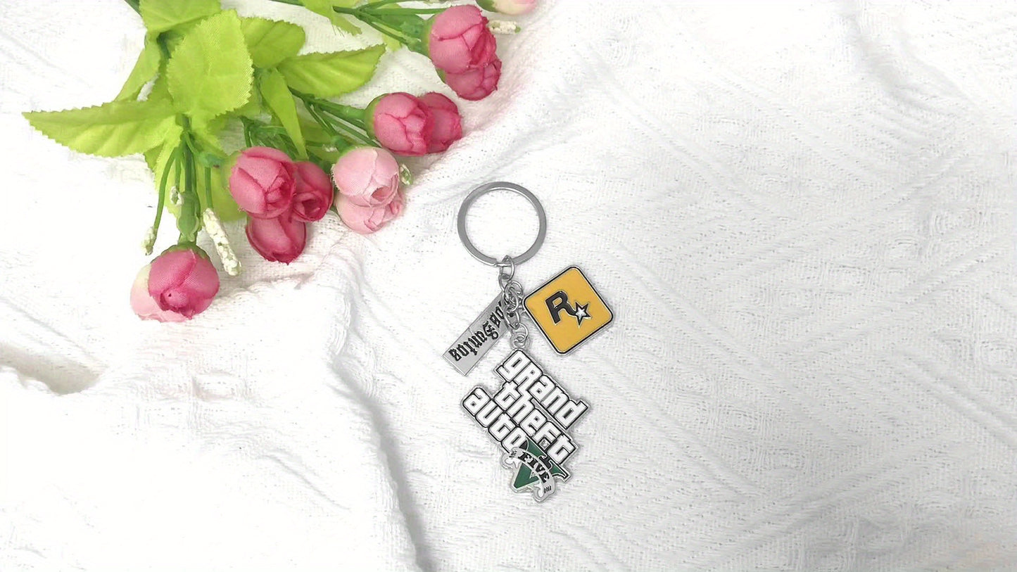 1pc Los Santos & Grand Theft Auto V Zinc Alloy Keychain - Official GTA Logo Dual