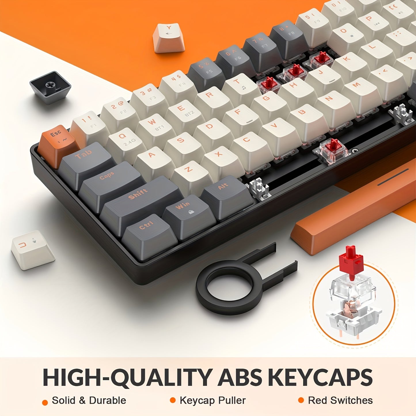 K68 60% Wireless Mechanical Keyboard, BT 5.0/2.4GHz with Dual Mode 2-in-1 Receiver