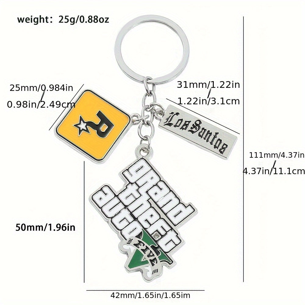 1pc Los Santos & Grand Theft Auto V Zinc Alloy Keychain - Official GTA Logo Dual