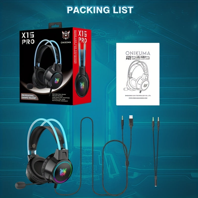 ONIKUMA Professional Wired Headphones Gaming Headset Gamer with RGB Light