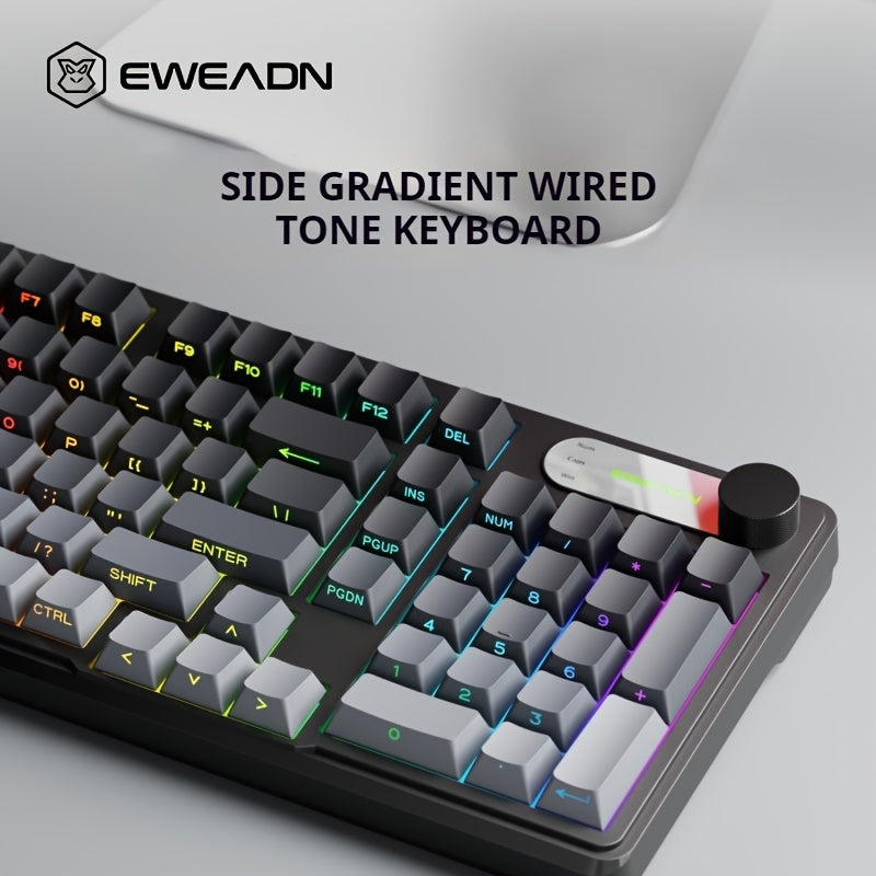 EWEADN Wired Silent Gaming Keyboard with RGB Backlit, Side-Printed Gradient Keycaps,