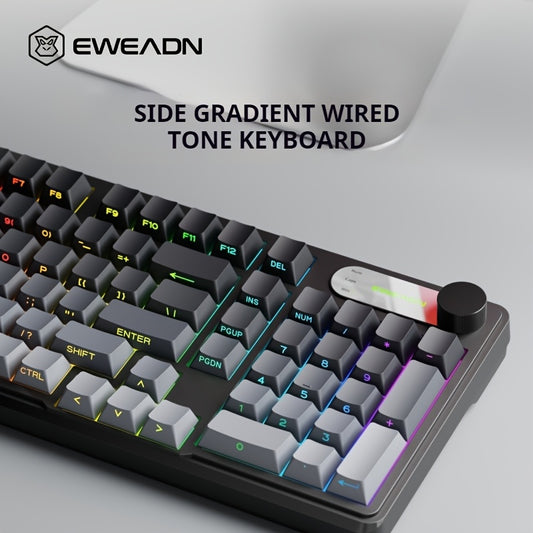 EWEADN Wired Silent Gaming Keyboard with RGB Backlit, Side-Printed Gradient Keycaps,
