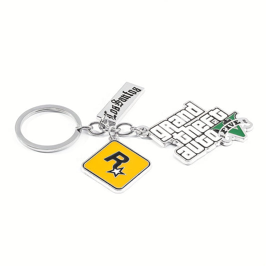 1pc Los Santos & Grand Theft Auto V Zinc Alloy Keychain - Official GTA Logo Dual