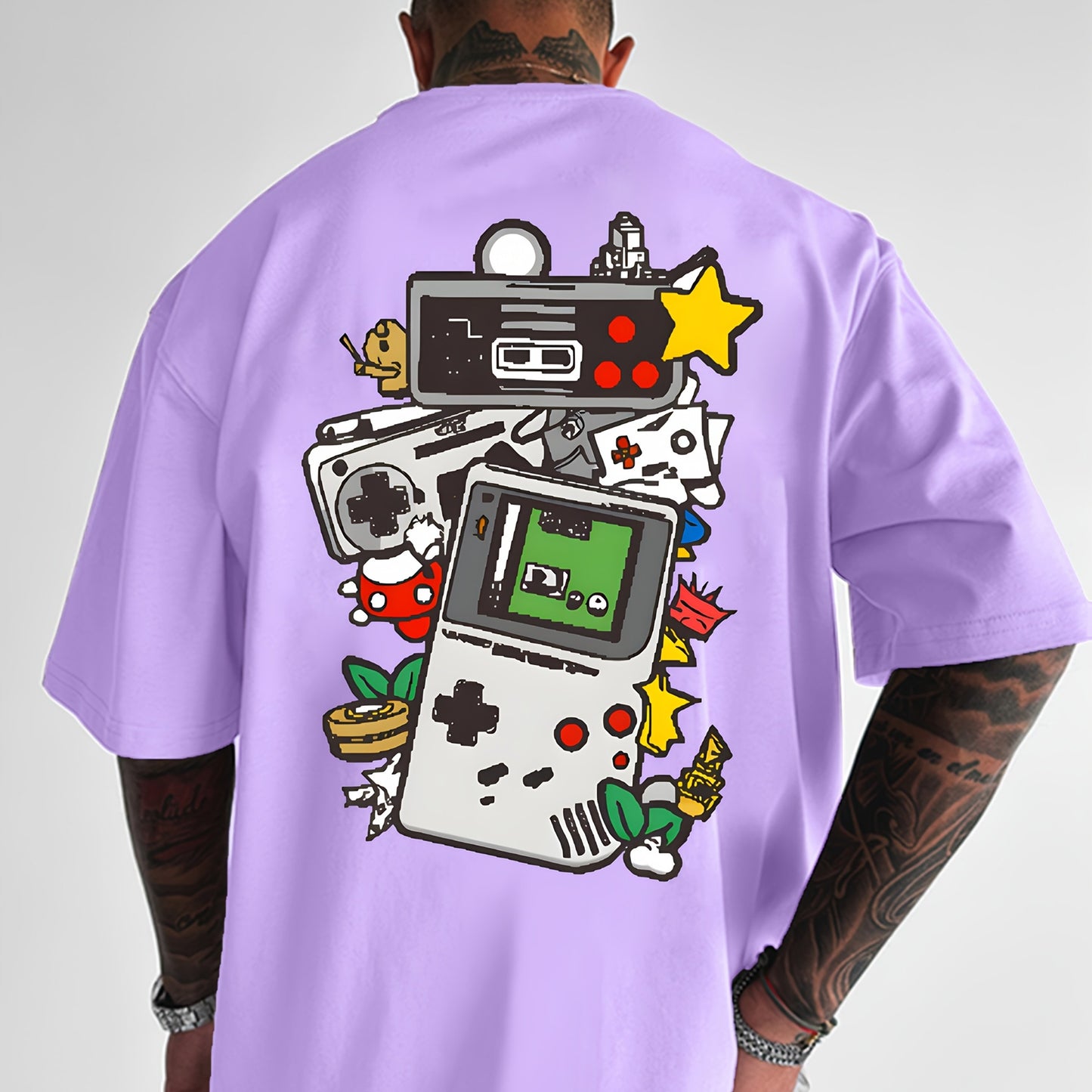 Men'S Retro Gaming T-Shirt - Light Blue Vintage Console Graphic Tee with Mario, Luigi, Yoshi -