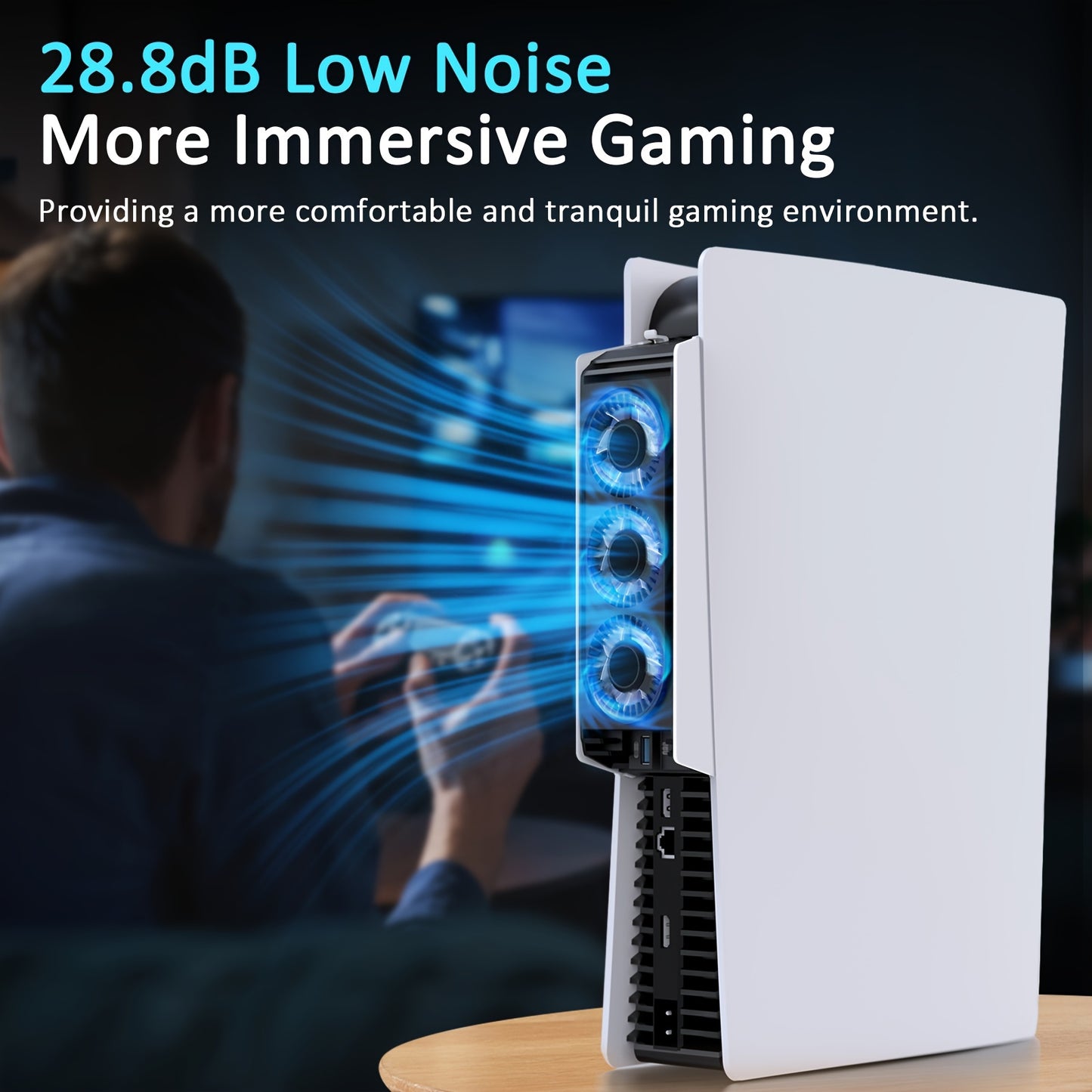 IINE PS5 Temperature-Controlled Cooling Fan with USB 3.0 Hub, Compatible with PS5 Disc & Digital Versions