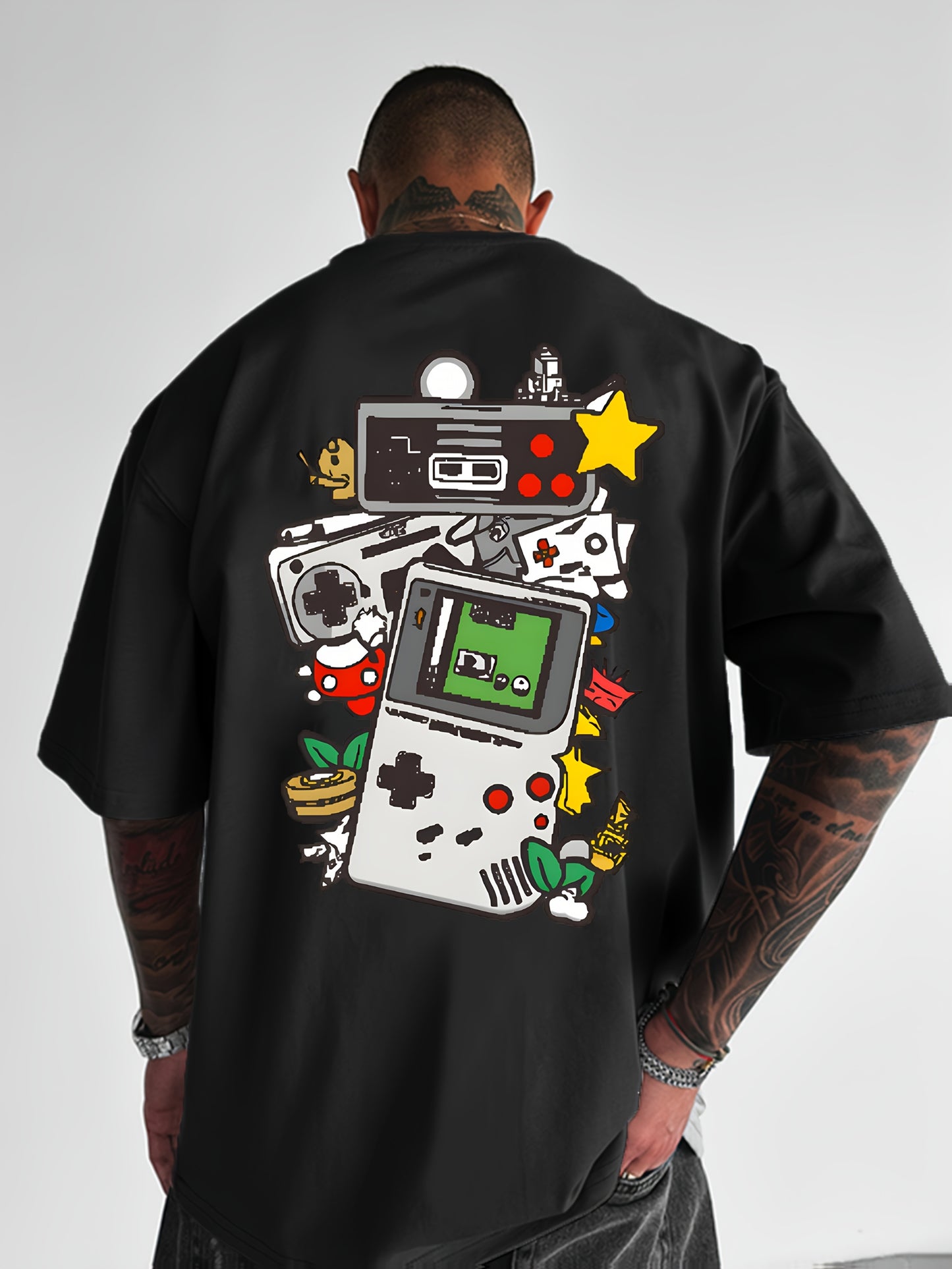 Men'S Retro Gaming T-Shirt - Light Blue Vintage Console Graphic Tee with Mario, Luigi, Yoshi -