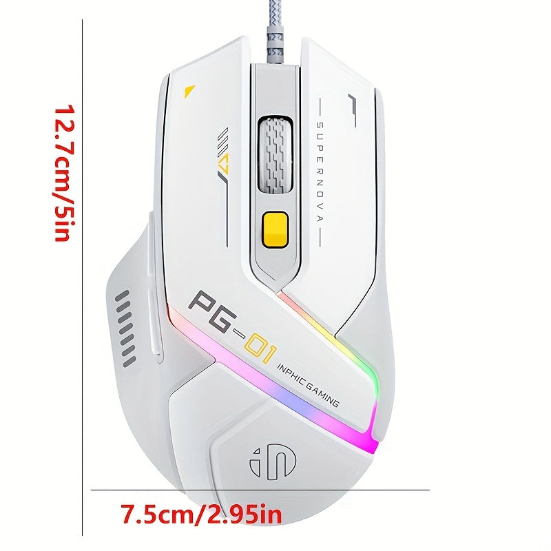 1pc INPHIC PG1 Wired Gaming Mouse, Ergonomic Design, Macro Programming,