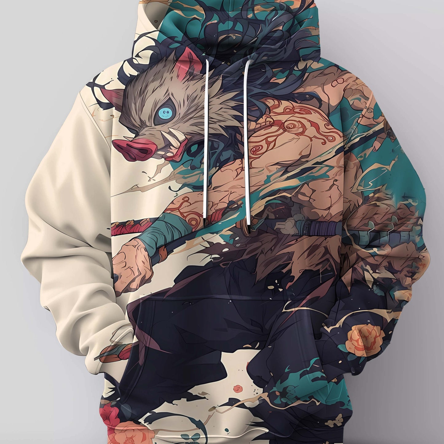 Anime Character Print Hoodie, Cool Hoodies for Men, Men's Casual Graphic Design Pullover