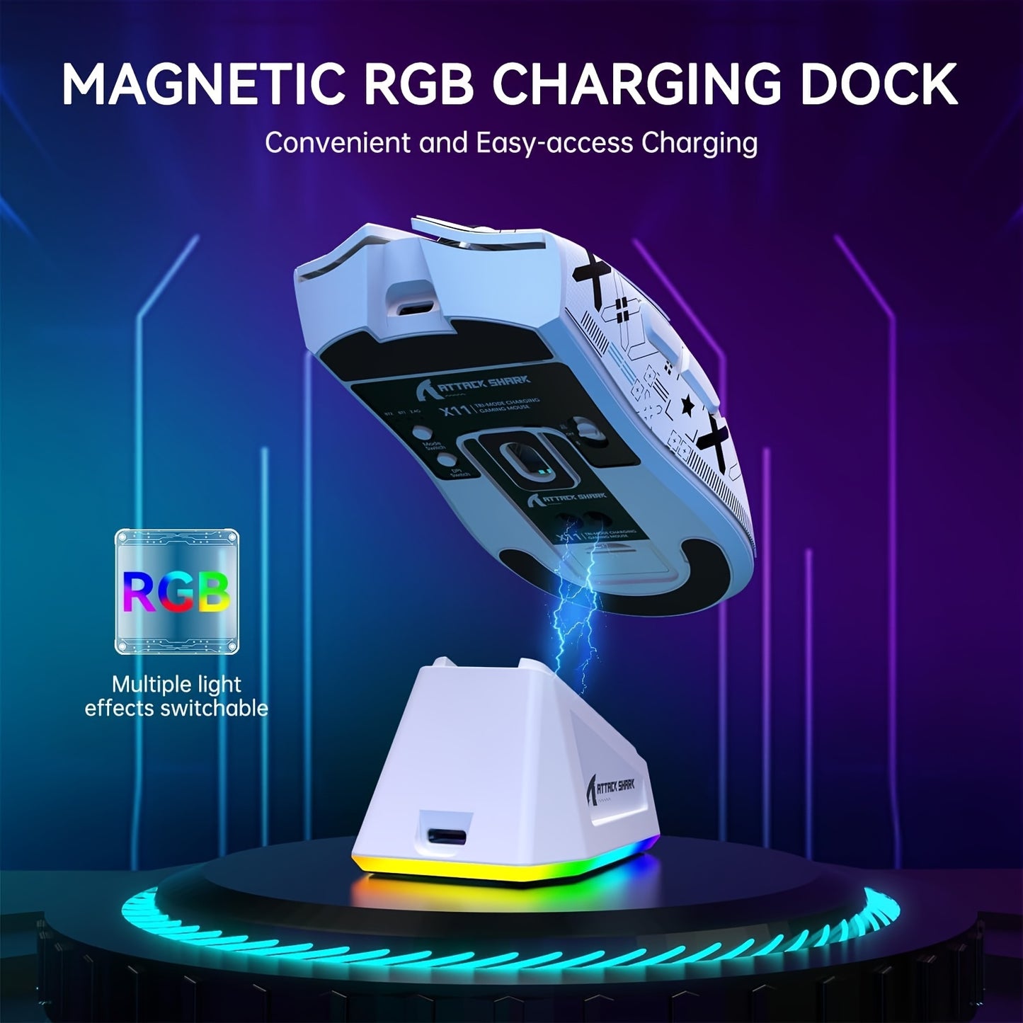 ATTACK SHARK X11 Wireless Gaming Mouse with RGB Magnetic Charging Dock, PixArt PAW3311 Sensor