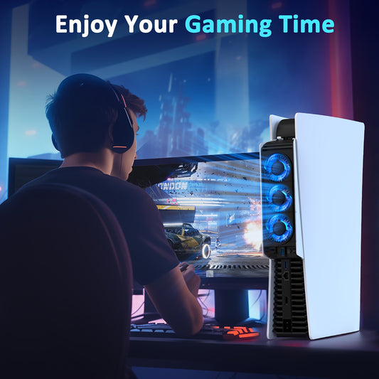 IINE PS5 Temperature-Controlled Cooling Fan with USB 3.0 Hub, Compatible with PS5 Disc & Digital Versions