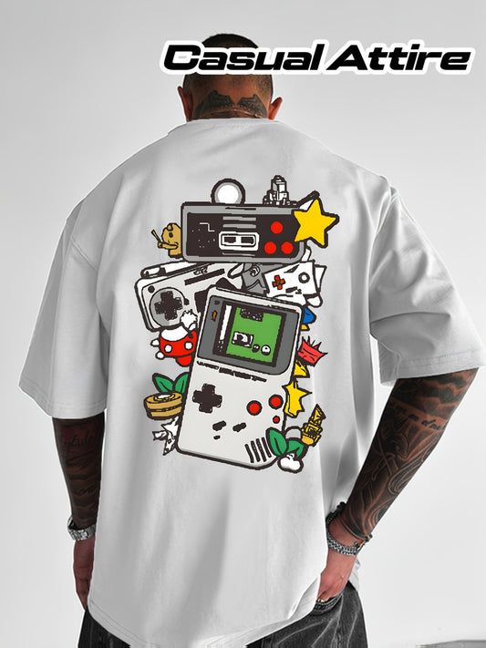 Men'S Retro Gaming T-Shirt - Light Blue Vintage Console Graphic Tee with Mario, Luigi, Yoshi -