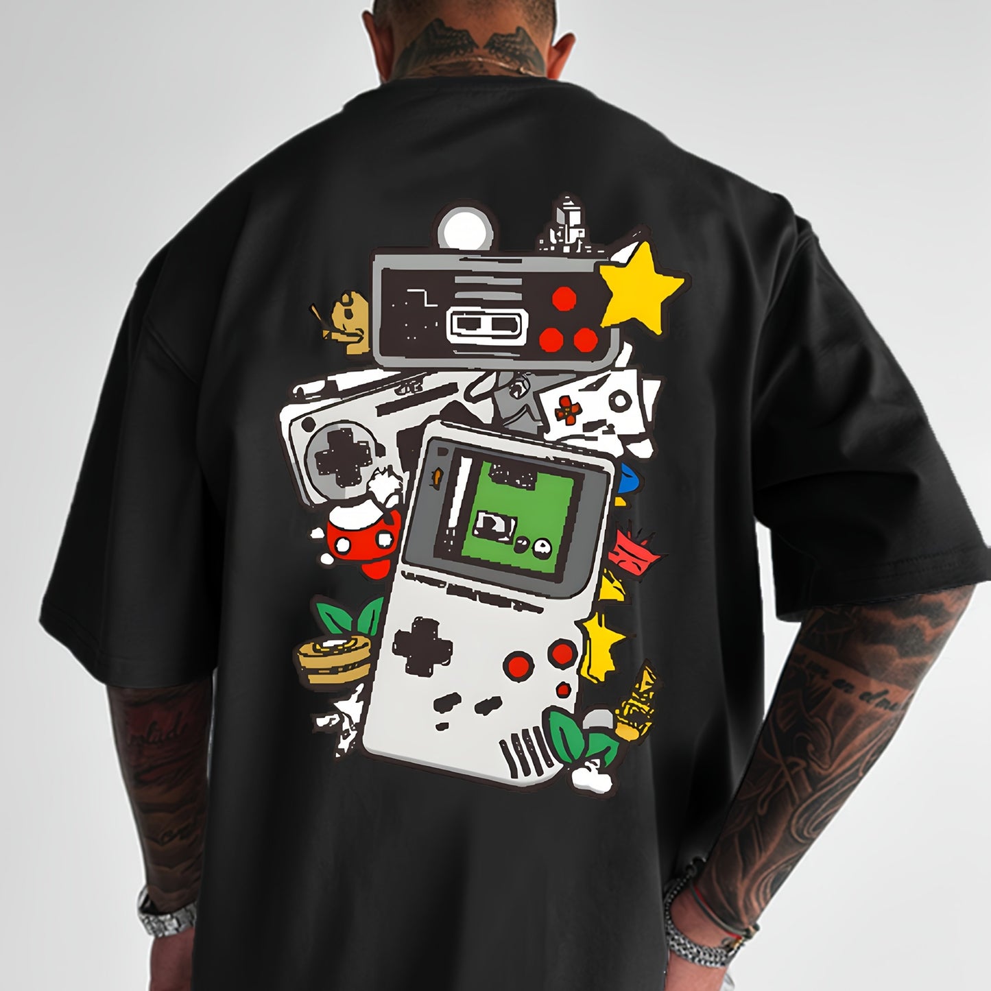 Men'S Retro Gaming T-Shirt - Light Blue Vintage Console Graphic Tee with Mario, Luigi, Yoshi -