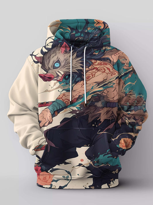Anime Character Print Hoodie, Cool Hoodies for Men, Men's Casual Graphic Design Pullover