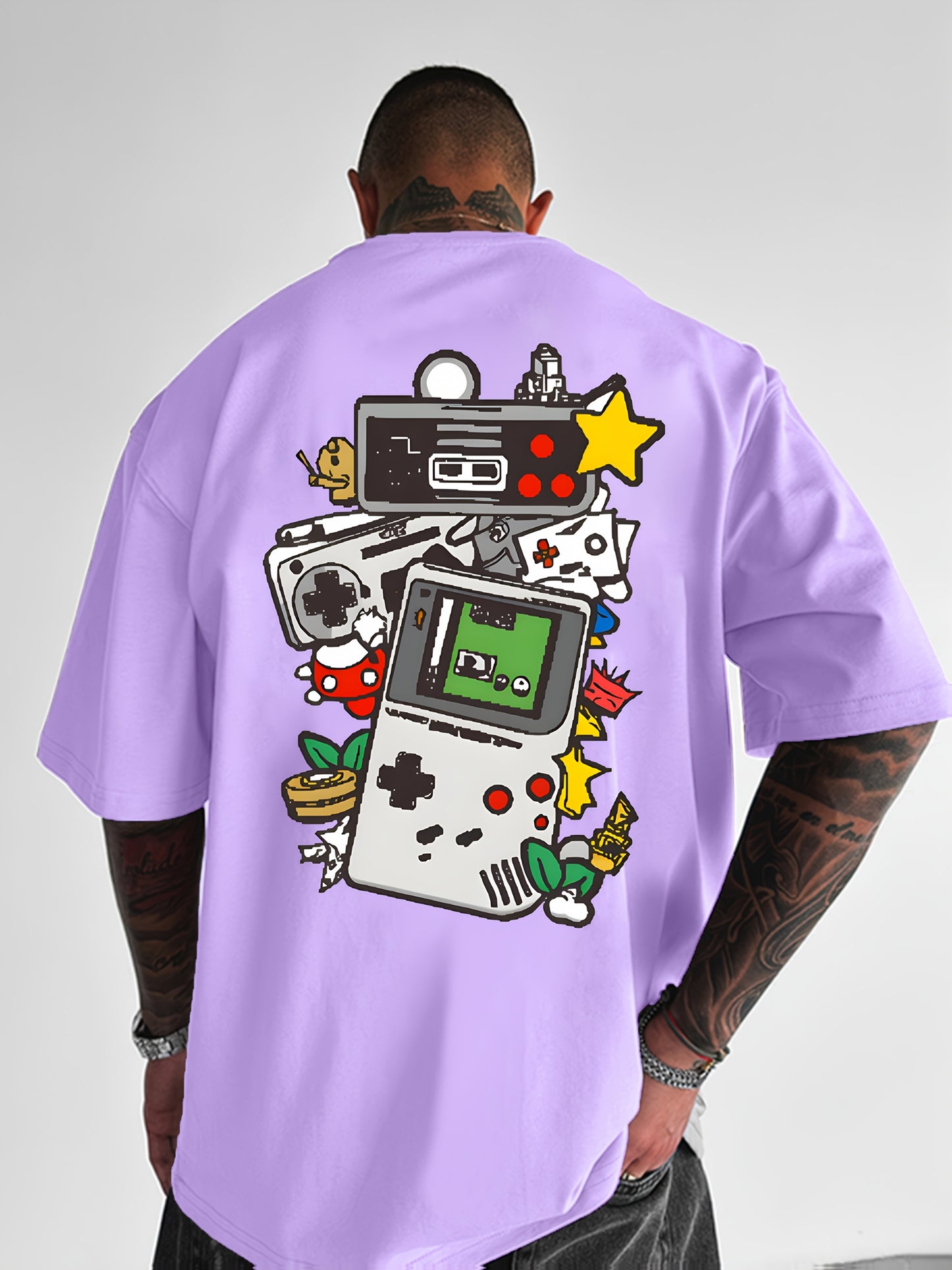 Men'S Retro Gaming T-Shirt - Light Blue Vintage Console Graphic Tee with Mario, Luigi, Yoshi -