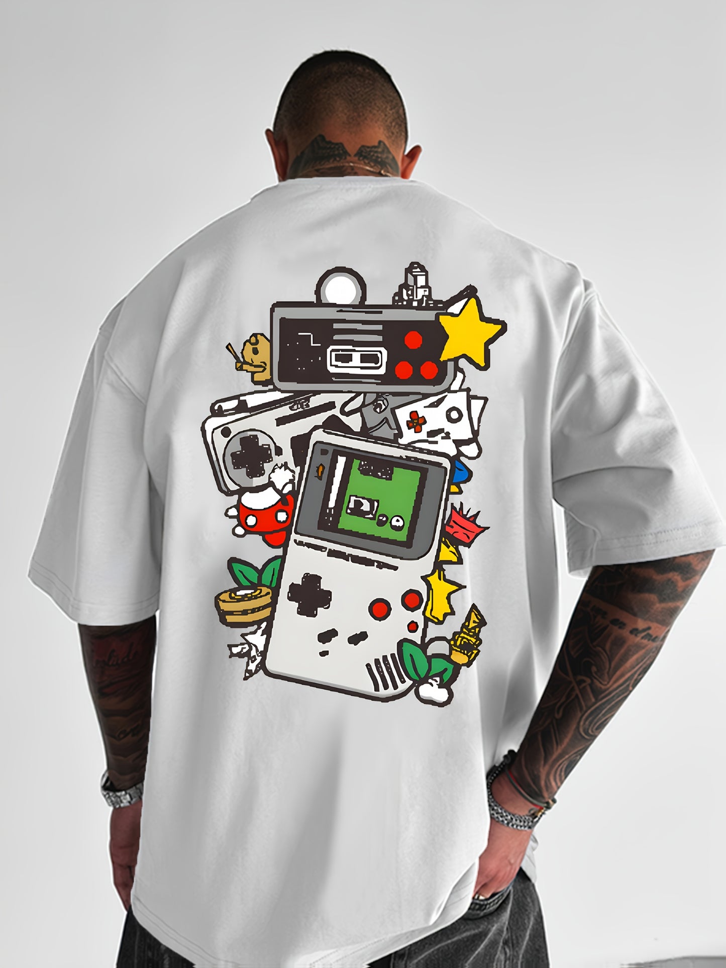 Men'S Retro Gaming T-Shirt - Light Blue Vintage Console Graphic Tee with Mario, Luigi, Yoshi -