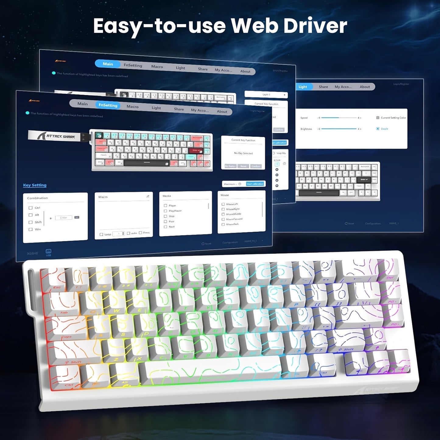 ATTACK SHARK X68HE Magnetic Gaming Keyboard - 60% RGB Backlit, 8KHz Magnetic Response