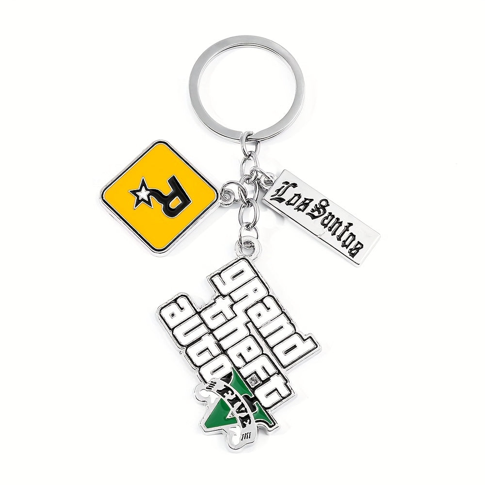 1pc Los Santos & Grand Theft Auto V Zinc Alloy Keychain - Official GTA Logo Dual