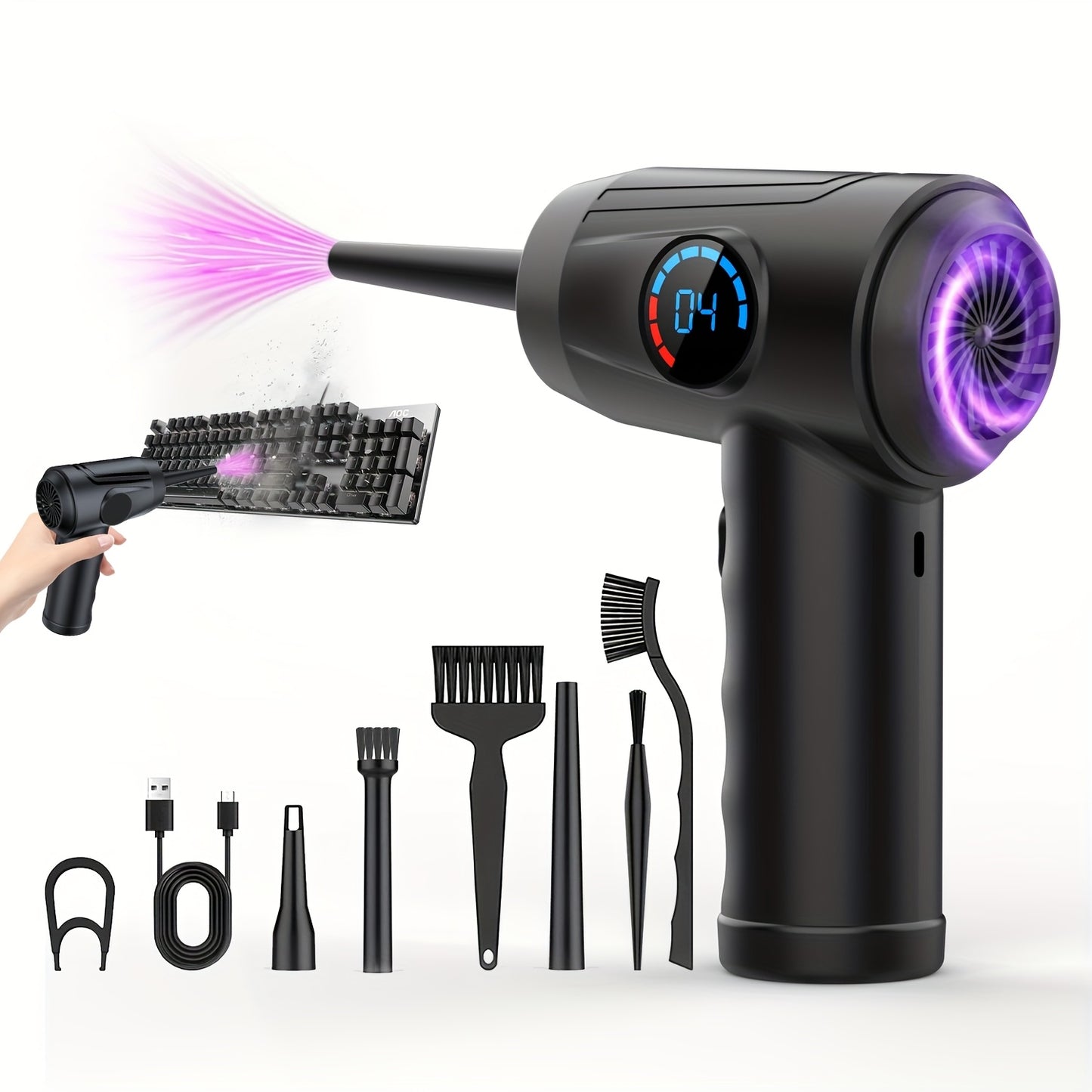 Cordless Electric Air Duster with 51000 RPM High-Power Blower, 4-Speed Adjustable & LCD Display, 3000mAh