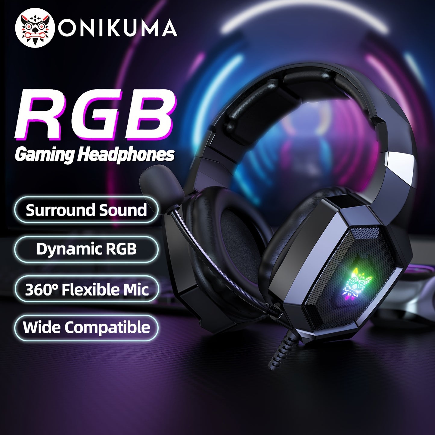 ONIKUMA K8 Gaming Headset Lightweight Fashionable Cool Wired Stereo Gaming Headphone