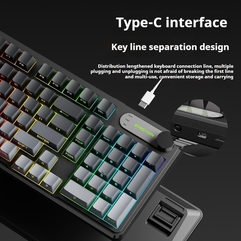 EWEADN Wired Silent Gaming Keyboard with RGB Backlit, Side-Printed Gradient Keycaps,